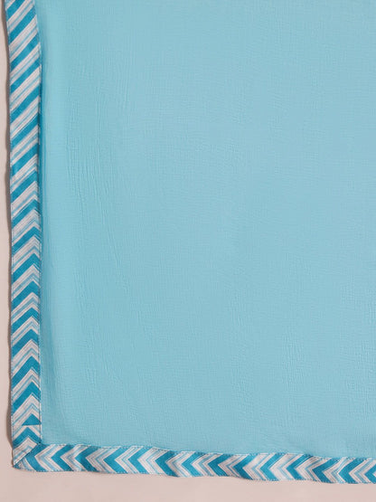 Floral Printed Empire Mirror Work Cotton A-Line Kurta with Trousers & Dupatta