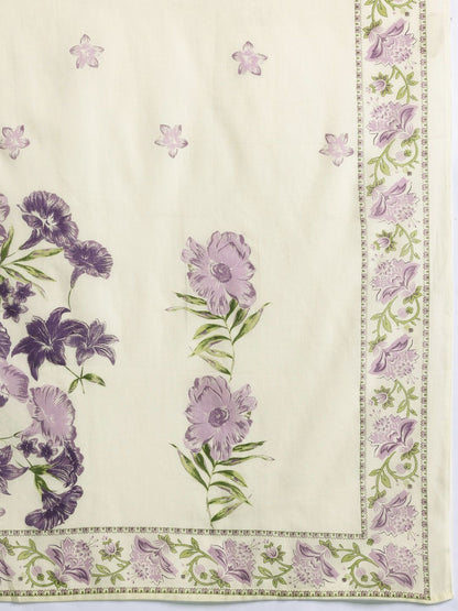 Floral Printed Beads & Stones Pure Cotton Kurta With Trousers & Dupatta