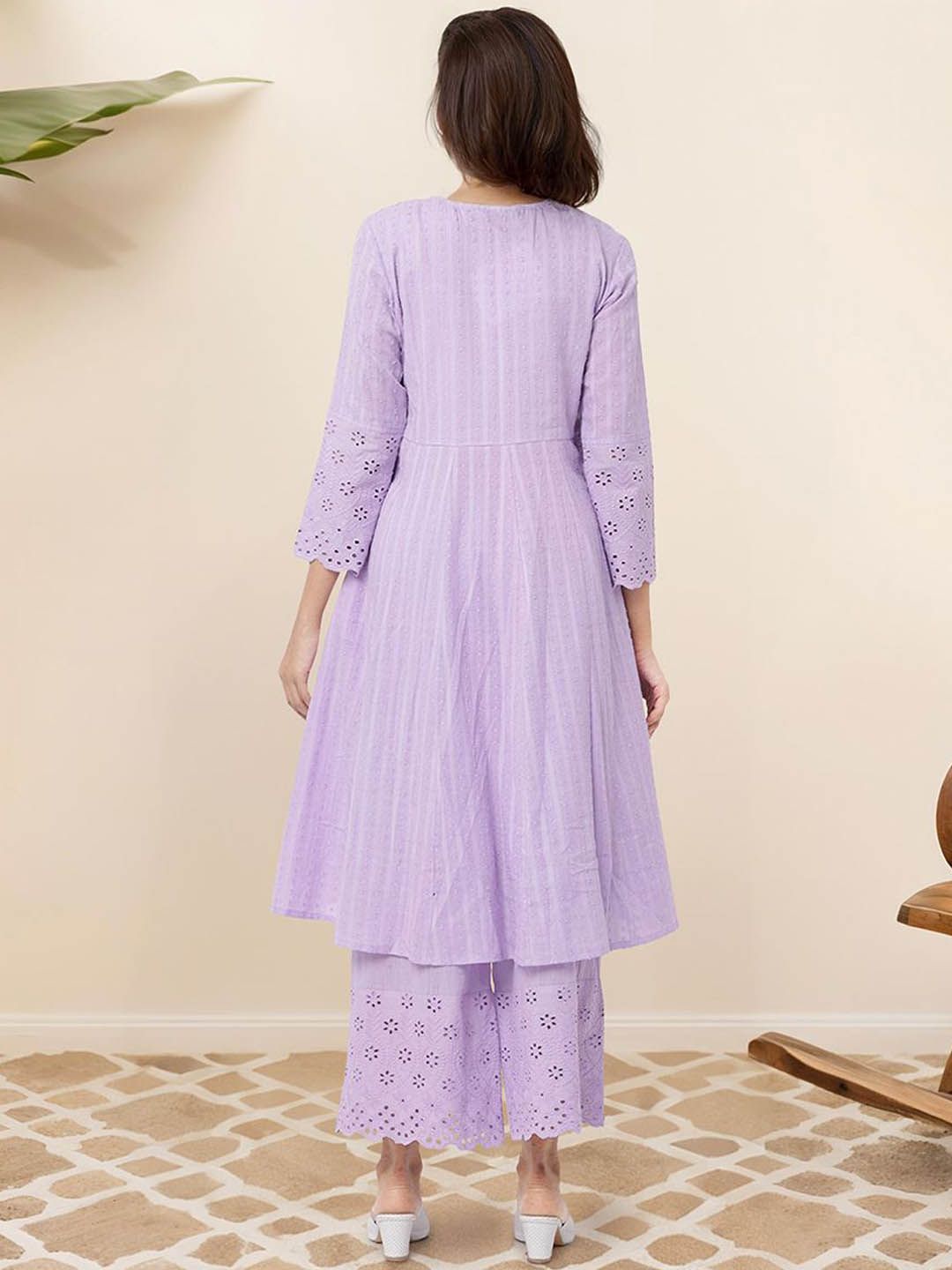 Dhiyona IS Women's Ethnic Motifs Embroidered Regular Pure Cotton Anarkali Kurta with Trousers