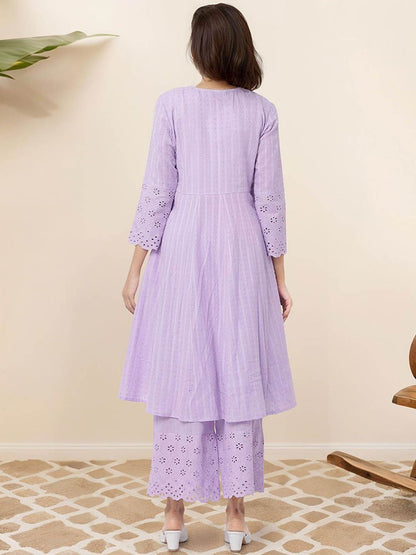 Dhiyona IS Women's Ethnic Motifs Embroidered Regular Pure Cotton Anarkali Kurta with Trousers
