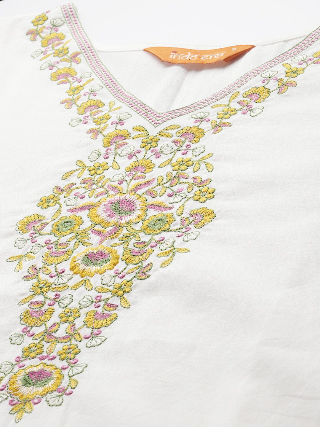 Floral Embroidered Pure Cotton Kurta with Trousers & Dupatta