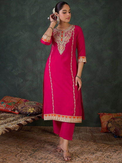 Women Ethnic Motifs Embroidered Regular Kurta with Trousers & With Dupatta