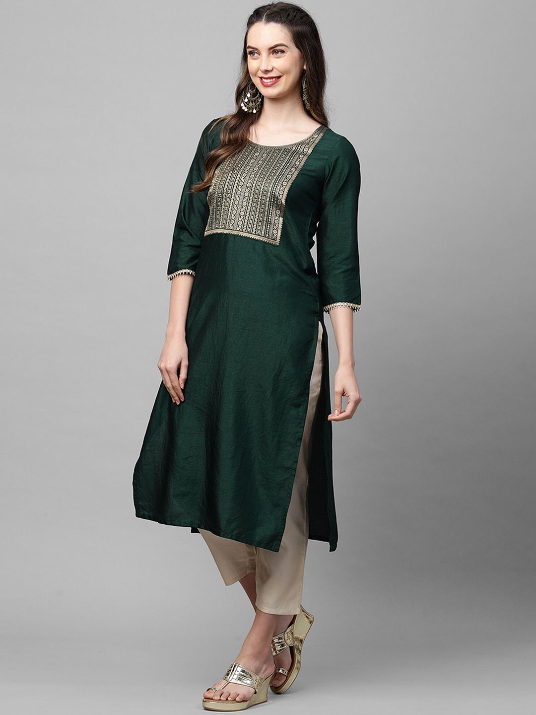 Dhiyona IE Women Green Yoke Design Kurta