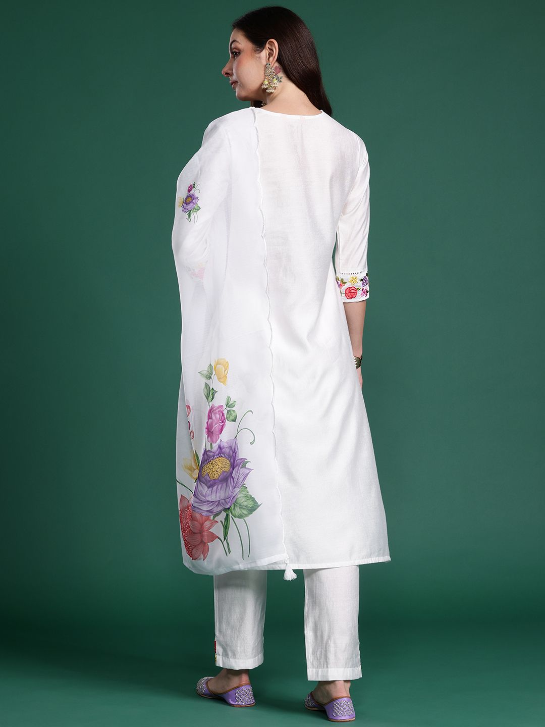 Floral Embroidered Kurta with Trousers & Dupatta