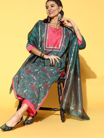 Cotton Blend Romantic Florals Kurta Set