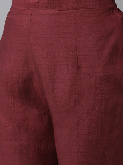 Dhiyona IE Maroon & Gold Yoke Design Gotta Patti Straight Kurta with Trousers & With Dupatta