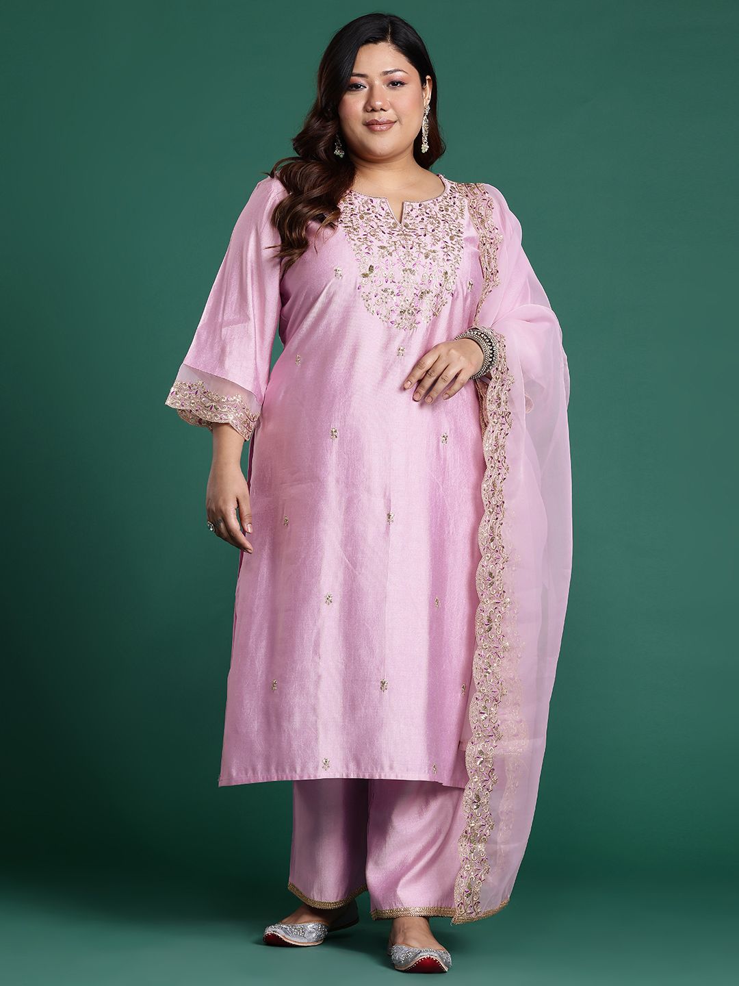 Dhiyona IE Plus Size Ethnic Motifs Embroidered Sequinned Liva Kurta Set