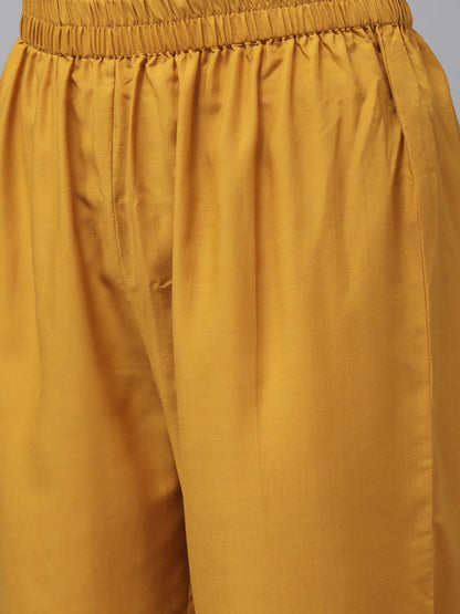 Dhiyona VA Women'sCreamy Mustard Yoke Design Kurta Set