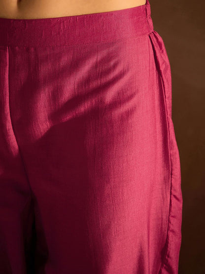 Dhiyona IE Red Floral Embroidered Regular Kurta with Trousers & Dupatta