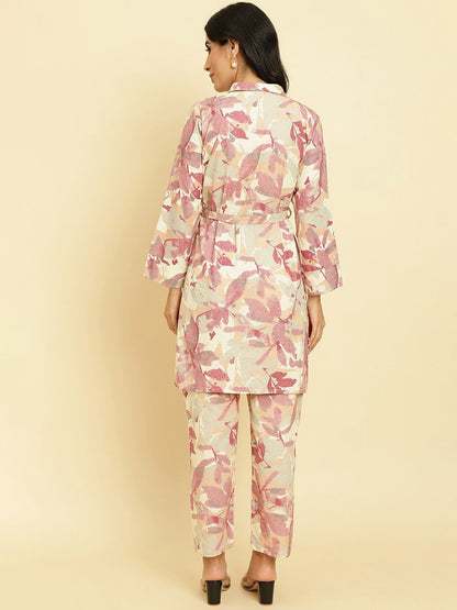 Dhiyona VA Women'sFloral Printed Regular Mirror Work Kurta with Trousers