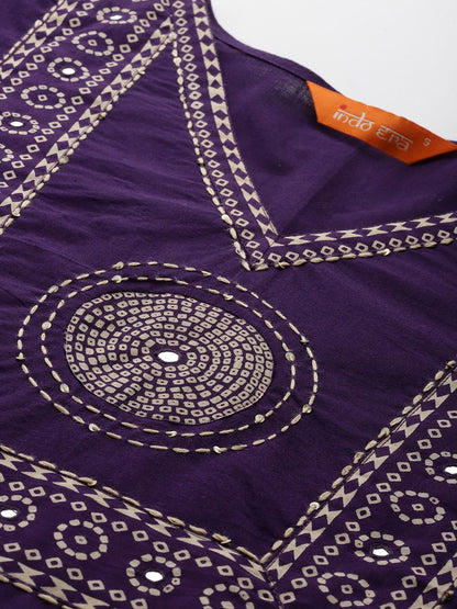 Dhiyona IE Bandhani Printed Mirror Work Pure Cotton Kurta with Trousers & With Dupatta