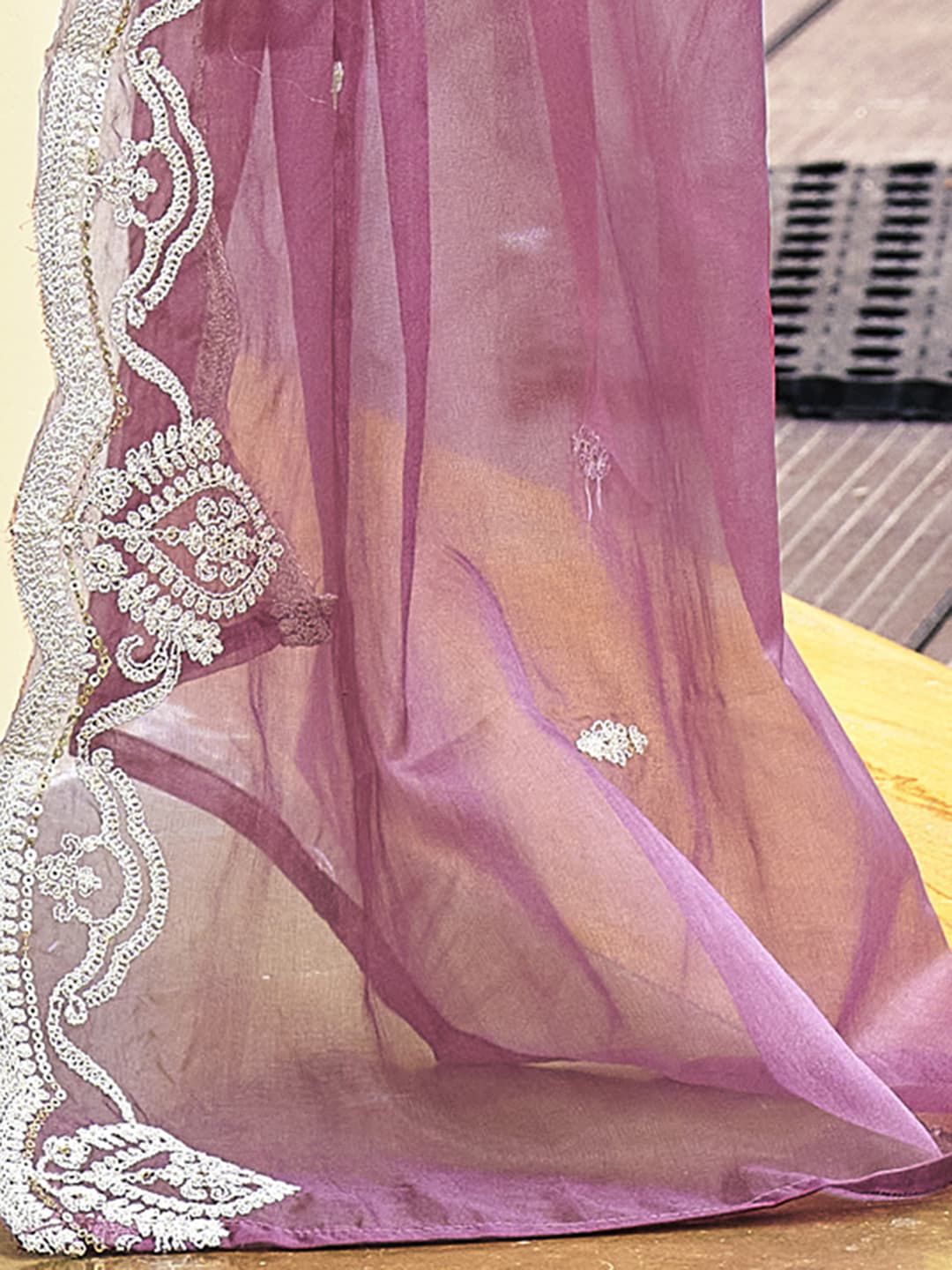 Dhiyona IE Ethnic Motifs Yoke Design Panelled Sequinned Kurta with Trousers & With Dupatta