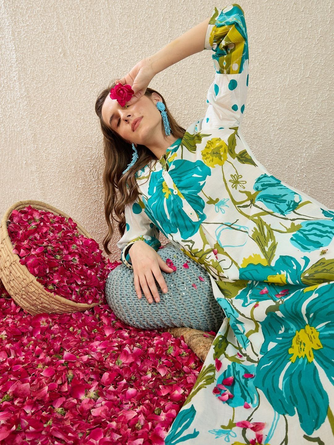 Women Floral Printed Regular Pure Cotton Kurta with Trousers