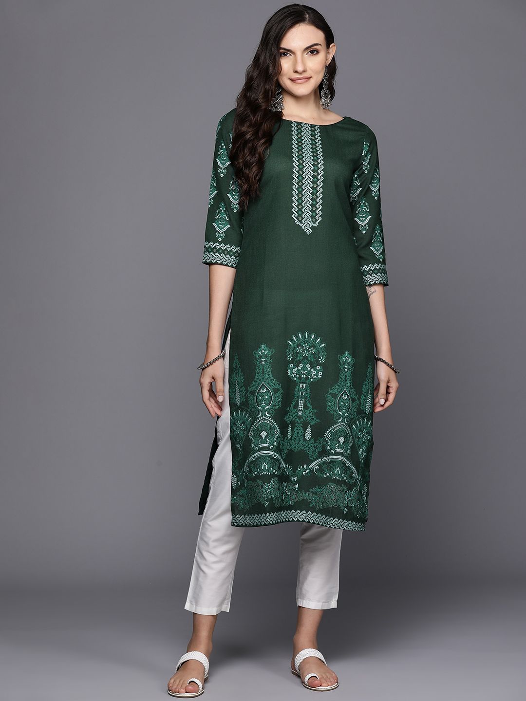 Dhiyona IE Ethnic Motifs Foil Printed Straight Kurta