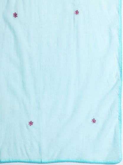 Floral Embroidered Thread Work Pure Cotton Kurta with Trousers & With Dupatta