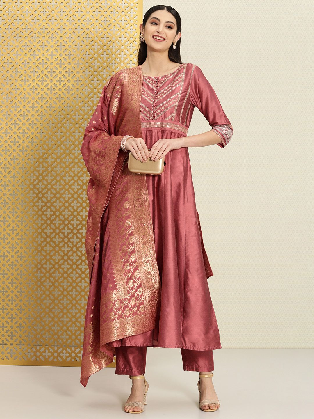 Dhiyona PD Women Women Ethnic Motifs Yoke Design Jashn Kurta With Trousers & Dupatta