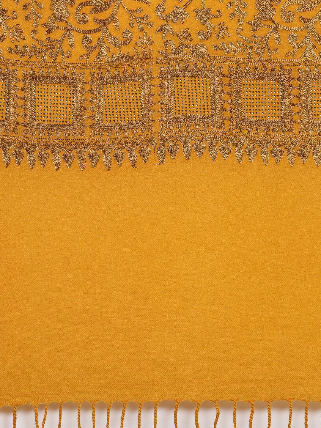 Dhiyona PA Women Pure Woolen Yellow Floral Embroidered Shawl
