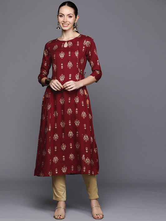 Dhiyona IE Ethnic Motifs Printed Tie-Up Detail A-Line Kurta