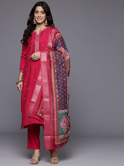 Dhiyona VA Women'sThread & Zari Embroidered Kurta with Trouser & Ethnic Printed Dupatta