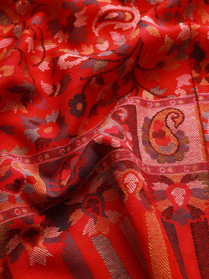 Dhiyona PA Women Red & Grey Woven-Design Kaani Shawl
