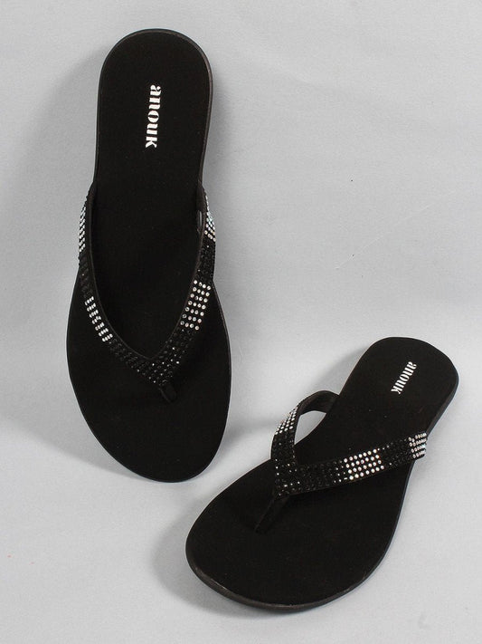 Dhiyona AK Black Embellished Open Toe Flats
