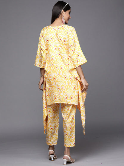 Yellow Paisley Embroidered Round Neck Straight Kurta with Trousers