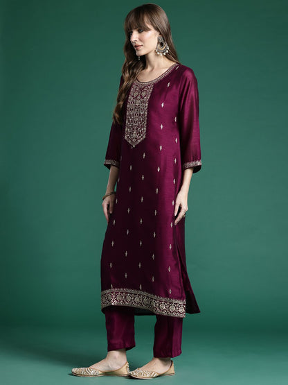 Ethnic Motifs Embroidered Sequinned Kurta with Trousers & With Dupatta