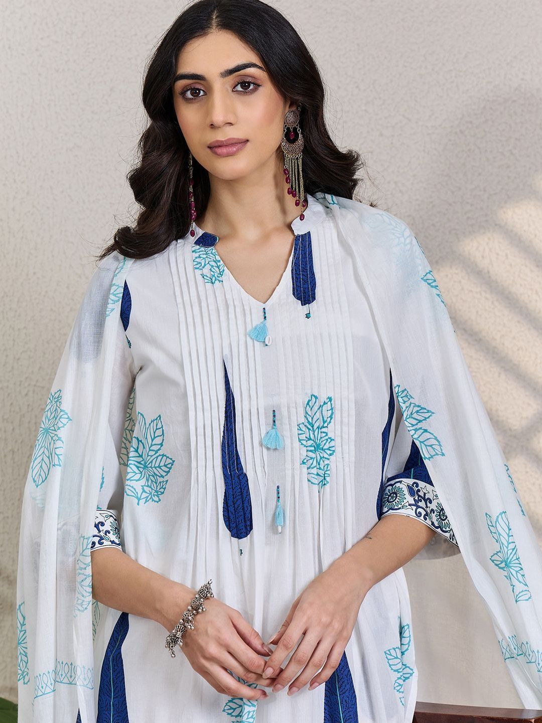 Women Ethnic Motifs Printed Regular Pure Cotton Kurta with Trousers & With Dupatta