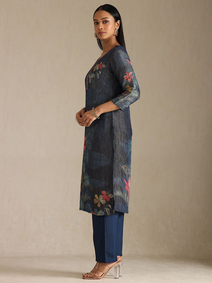 Dhiyona SO Women's Women Floral Printed Beads and Stones Kurta with Trousers