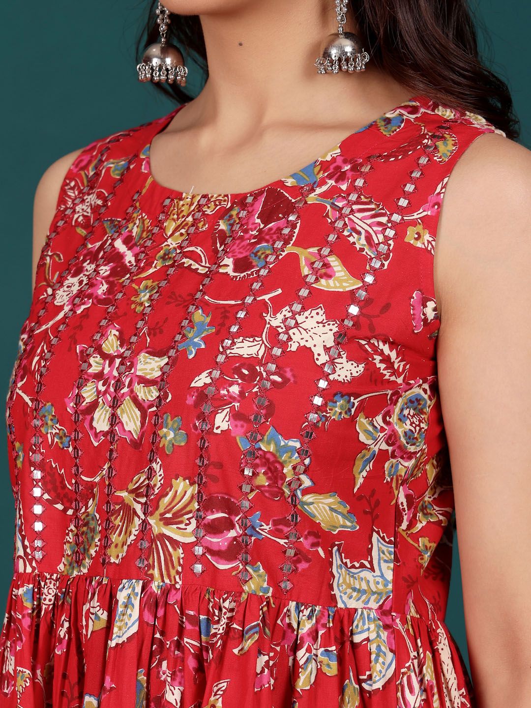 Dhiyona VA Women's Floral Printed Regular Thread Work Pure Cotton Kurta with Sharara