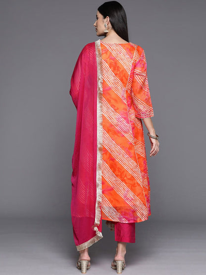 Dhiyona VA Women'sLeheriya Printed Straight Kurta with Trousers & With Dupatta