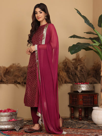 Dhiyona VA Women's Brocade Princess cut A Line Halter Neck Kurta with Trouser & Dupatta