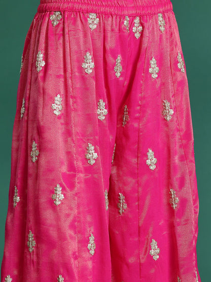 Ethnic Motifs Embroidered Mirror Work Kurta with Palazzos & With Dupatta