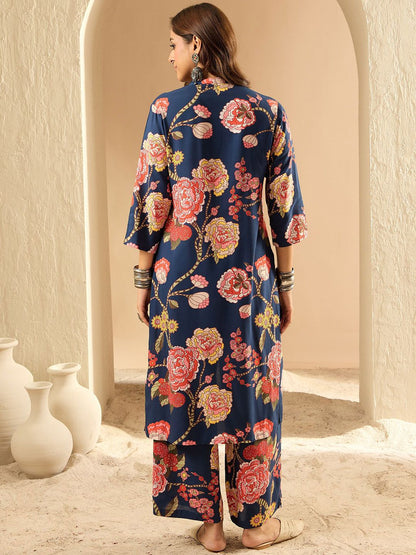 Dhiyona IE Floral Printed Three-Quarter Sleeves Tunic With Palazzos