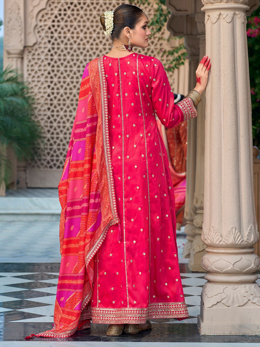 Ethnic Motifs Embroidered Sequinned Anarkali Kurta with Trouser & Dupatta