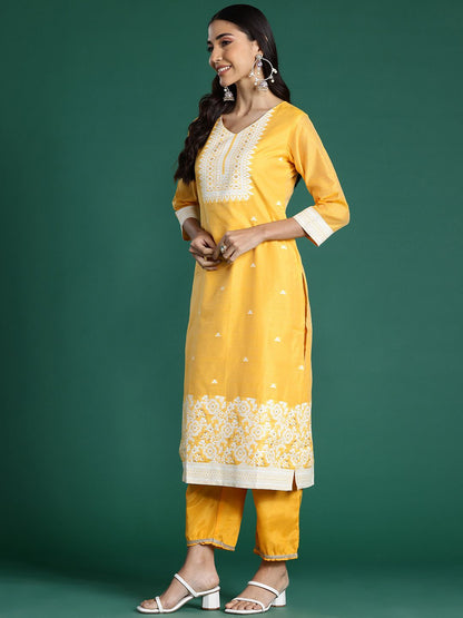 Dhiyona IE Woven Design Jacquard Chanderi Silk Kurta With Trousers & Dupatta