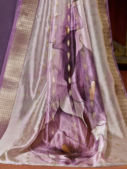 Dhiyona SN Women's Purple Floral Embroidered Cotton Silk Anarkali Kurta With Trousers And Dupatta