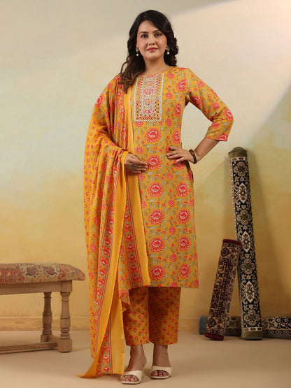 Floral Embroidered Regular Kurta With Trousers & Dupatta