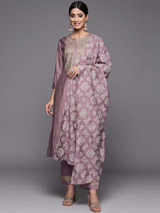 Dhiyona VA Women'sEthnic Motifs Yoke Design Regular Sequinned Kurta with Trousers & With Dupatta