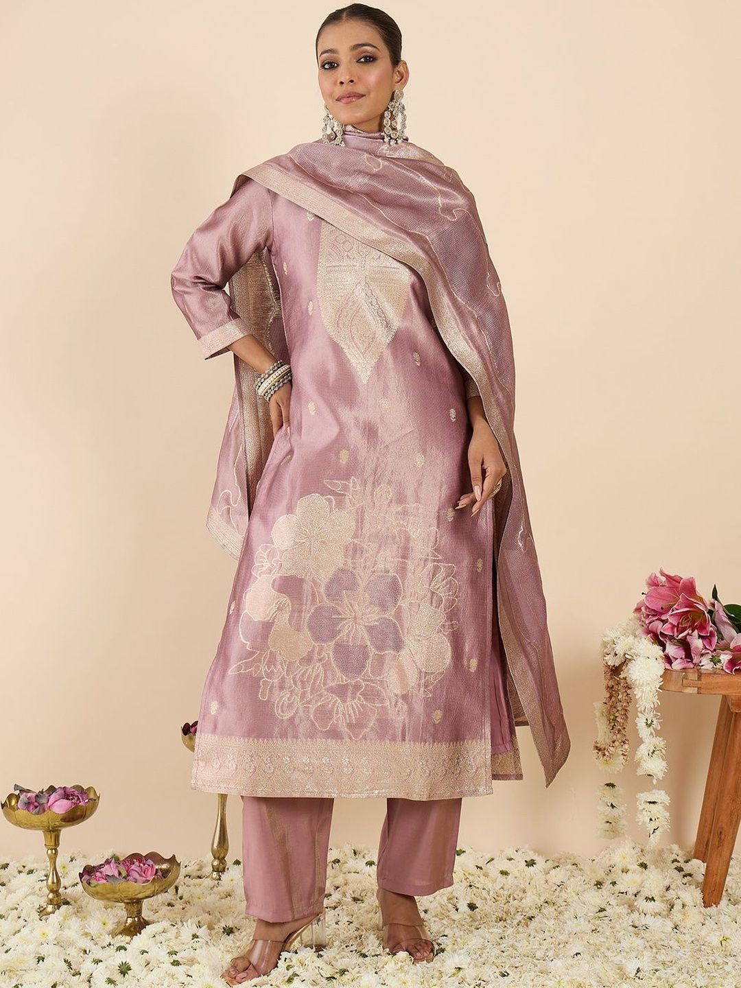Dhiyona IE Women Ethnic Motifs Regular Kurta with Trousers & With Dupatta