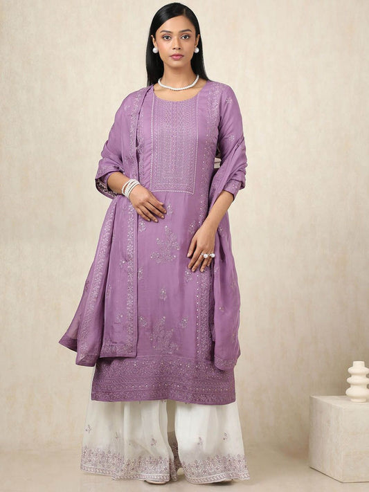 Dhiyona SO Women's Women Floral Printed Regular Sequinned Kurta with Palazzos & With Dupatta