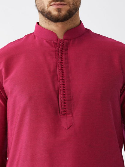 Men's Pink Viscose Blend Straight Kurta and Dhoti Set