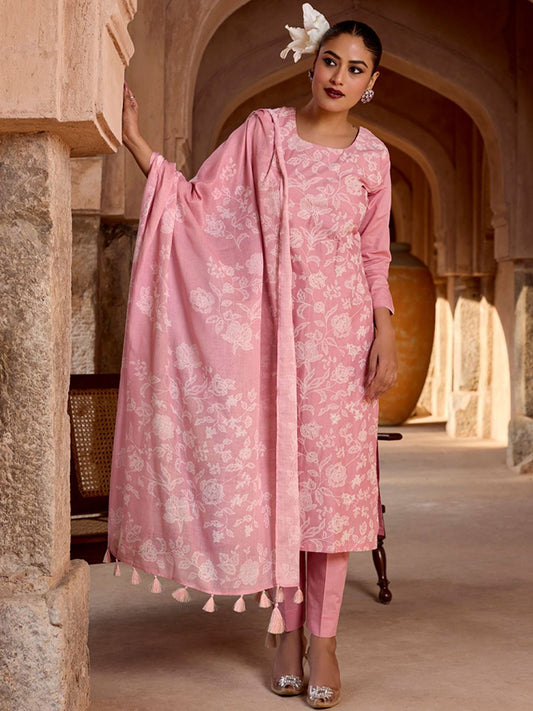 Dhiyona WP Women Floral Printed Cotton Kurta with Trousers & Dupatta
