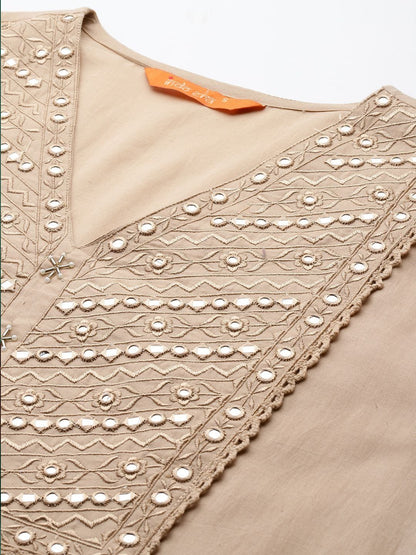 Women Floral Embroidered Cotton Kurta with Trousers & Dupatta