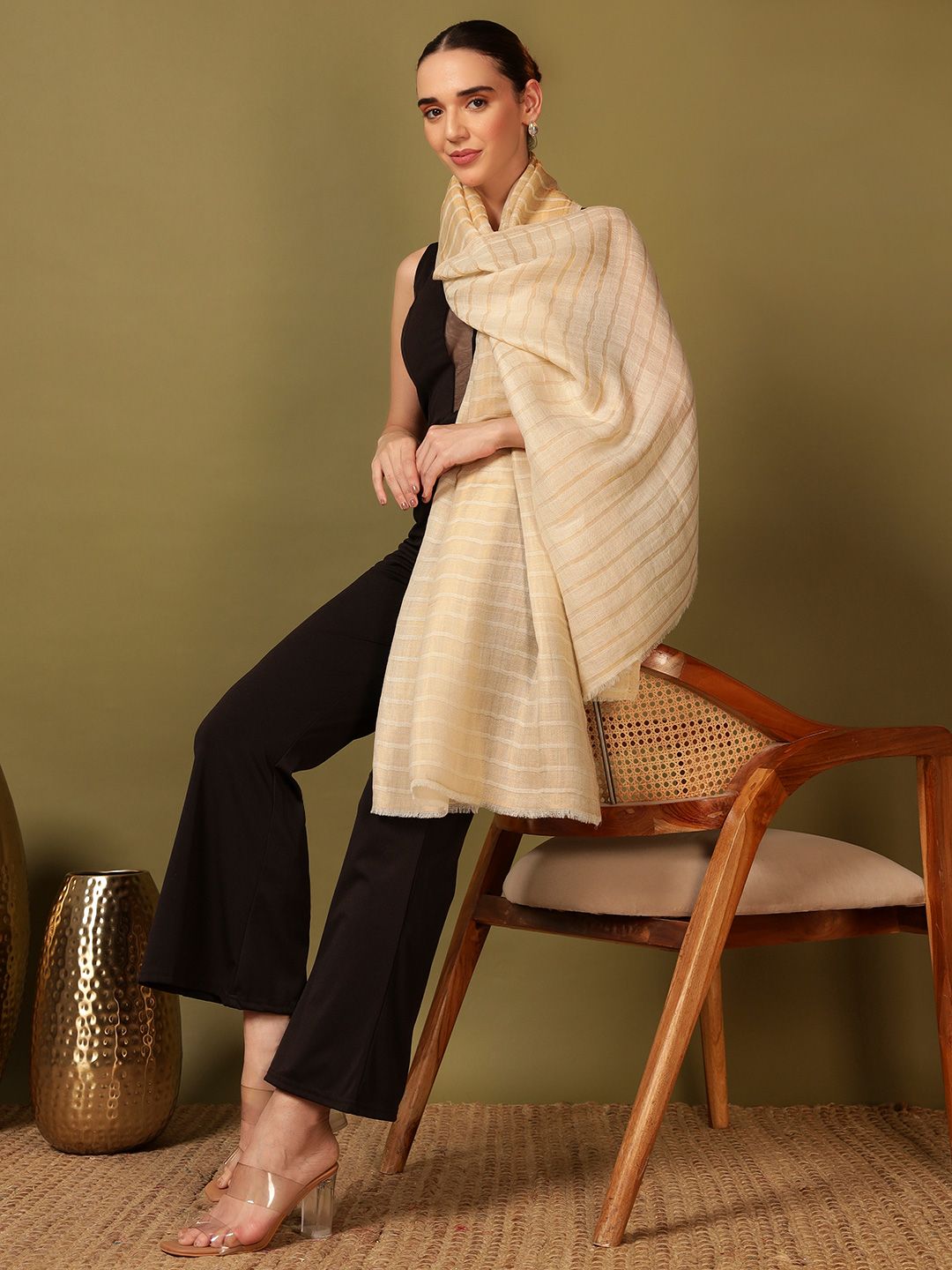 Dhiyona PA Striped Woven Design Woolen Shawl