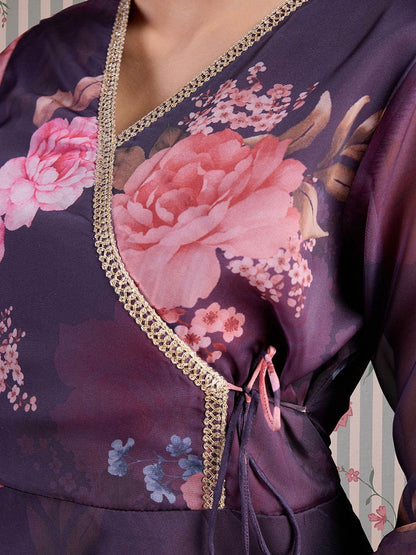 Dhiyona OD  Floral Printed Gotta Patti Anarkali Kurta with Trousers & Dupatta