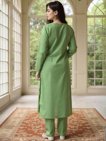 Dhiyona IE Floral Embroidered Round Neck Tunic With Trousers