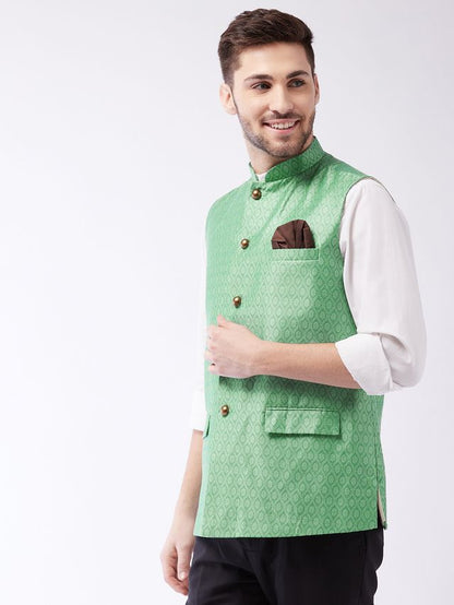 Men's Green Silk Blend Straight Nehru Jacket