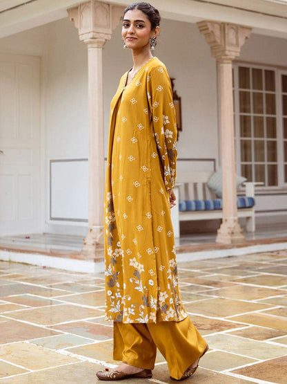 Dhiyona IS Women's Floral Printed Beads & Stones Straight Kurta With Palazzos