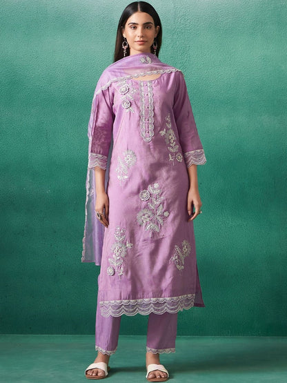 Women Ethnic Motifs Embroidered Regular Thread Work Kurta with Trousers & With Dupatta